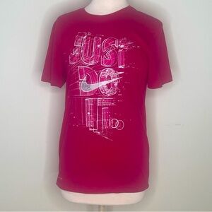 Nike Red Raspberry “Just Do It” Dri-Fit Graphic T-Shirt Athletic Fit S/M Fits 8